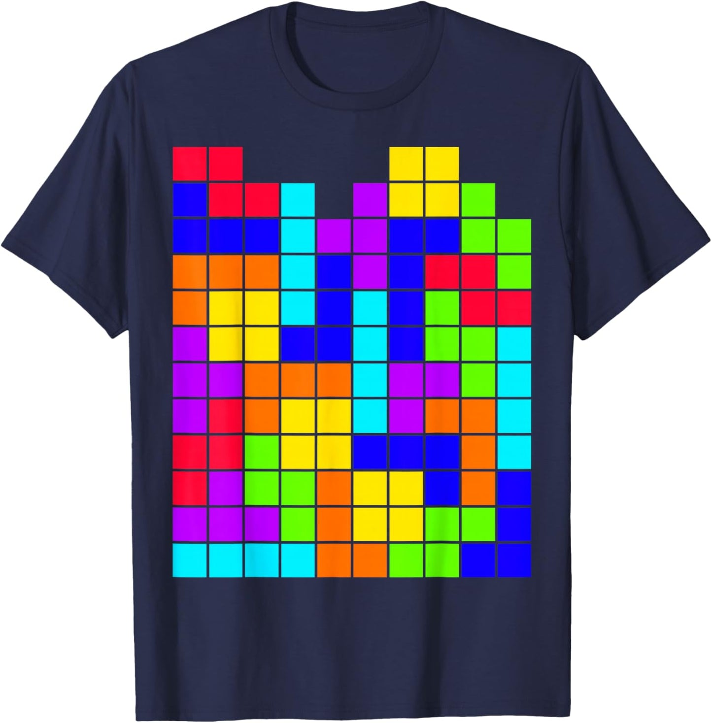 Nerdy Tetrominoes Block Puzzle Video Game Math Teacher Geek T-Shirt - T-Shirt | Navy