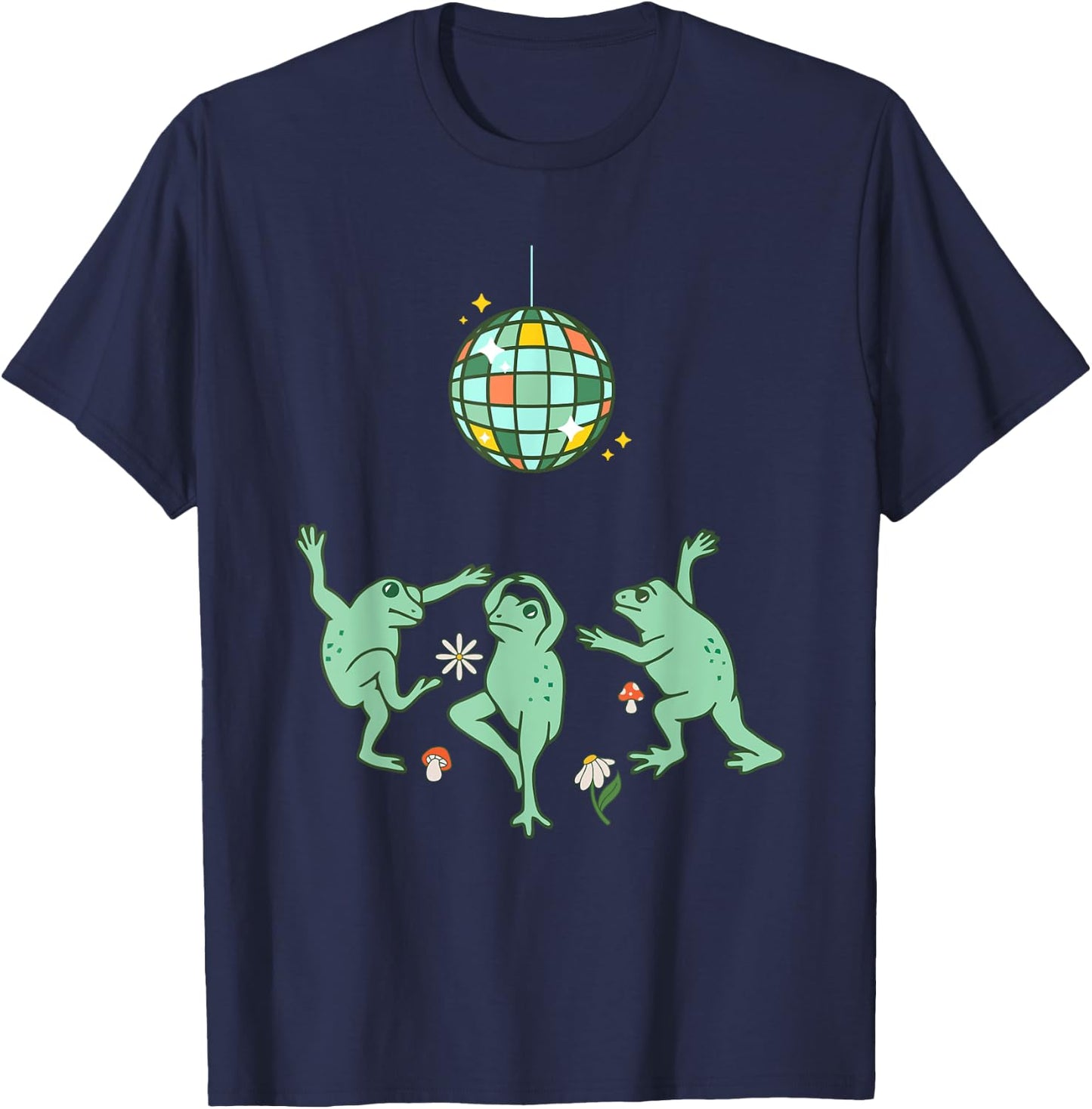 Funny Frog Disco Dance 70s 80s Groovy Hippie Funky Party T-Shirt - T-Shirt | Navy