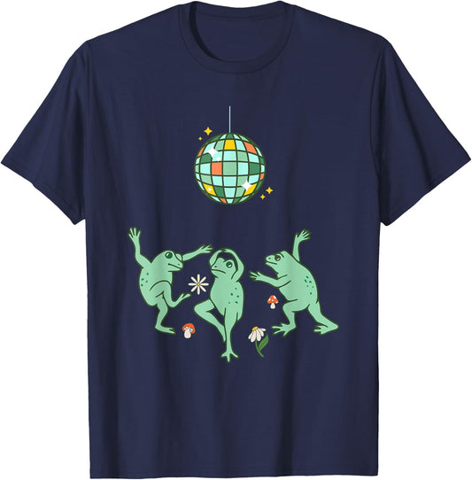 Funny Frog Disco Dance 70s 80s Groovy Hippie Funky Party T-Shirt - T-Shirt | Navy