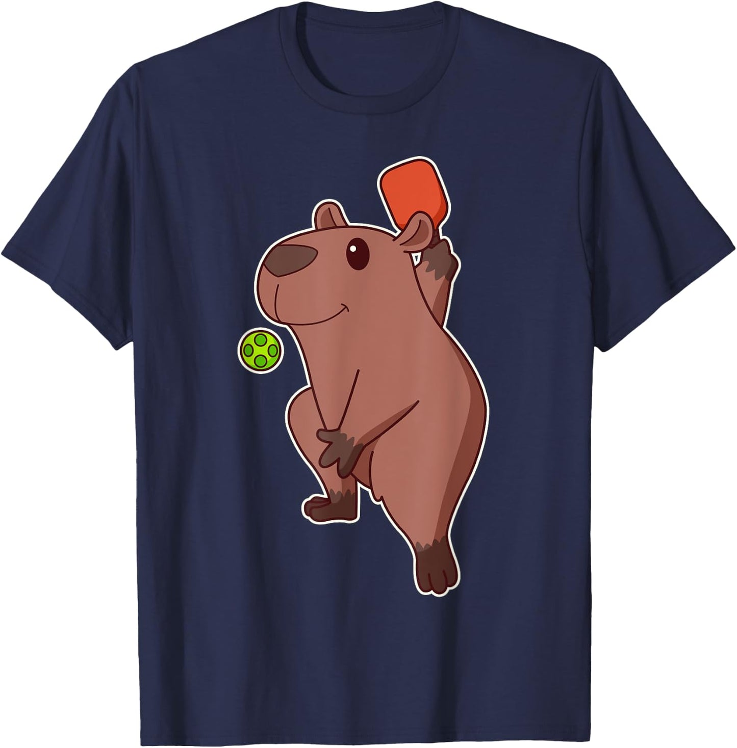 Cute Kawaii Capybara playing pickleball T-Shirt - T-Shirt | Navy