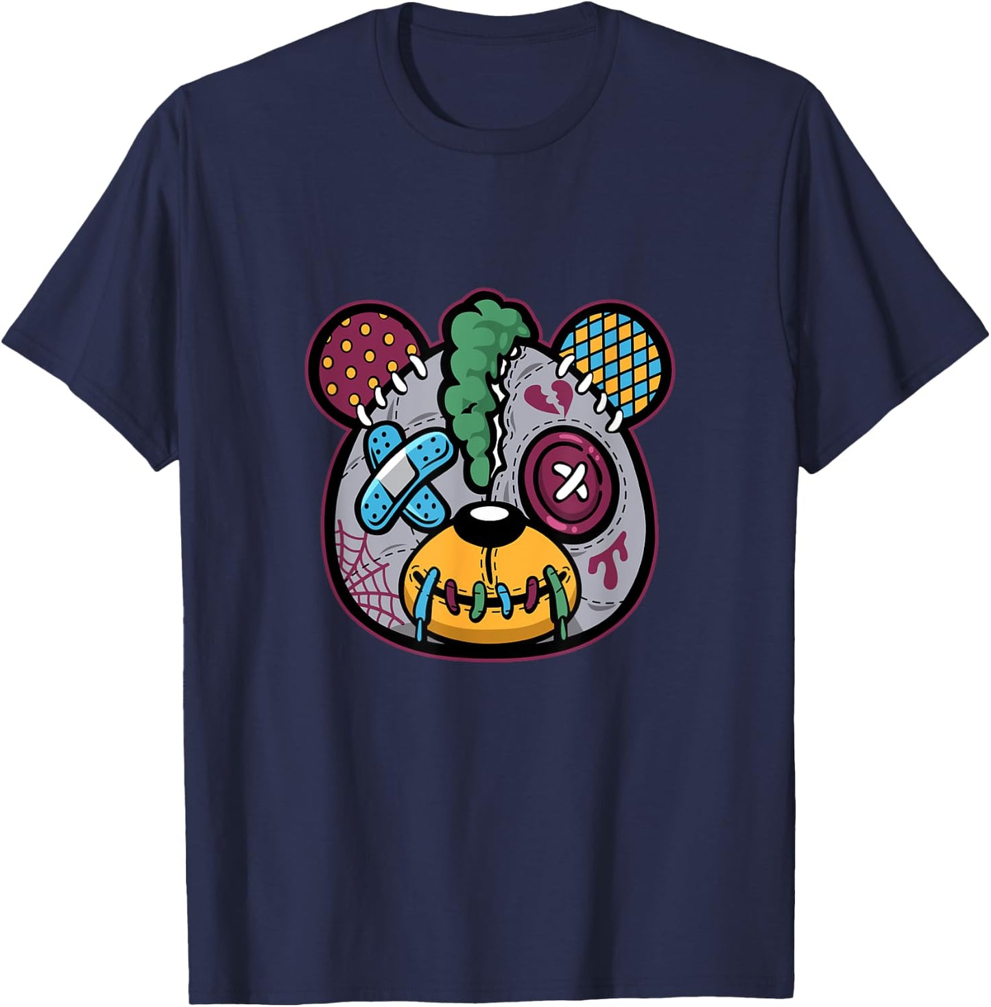Cool Halloween Ugly Teddy Bear Illustration Graphic Designs T-Shirt - T-Shirt | Navy