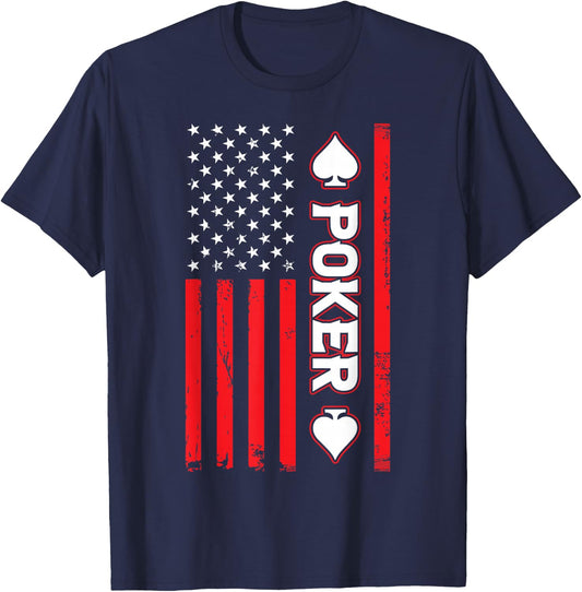Poker USA United States American Flag Patriotic T-Shirt - T-Shirt | Navy