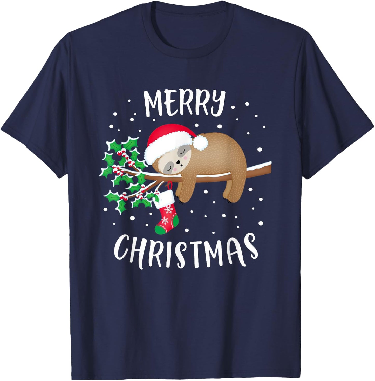 Merry Christmas Cute Sloth Xmas Outfit Matching Family T-Shirt - T-Shirt | Navy