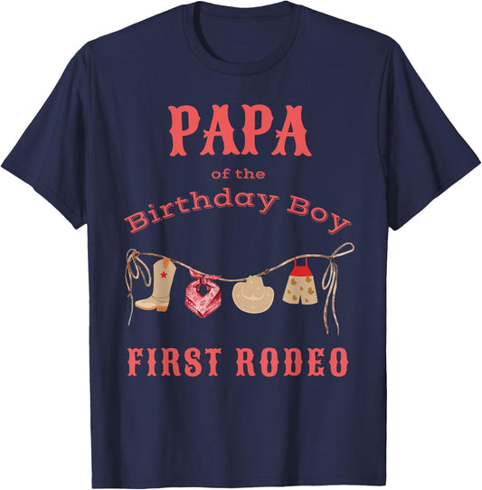 Papa Dad First Rodeo 1st Birthday Cowboy Family Matching T-Shirt - T-Shirt | Navy