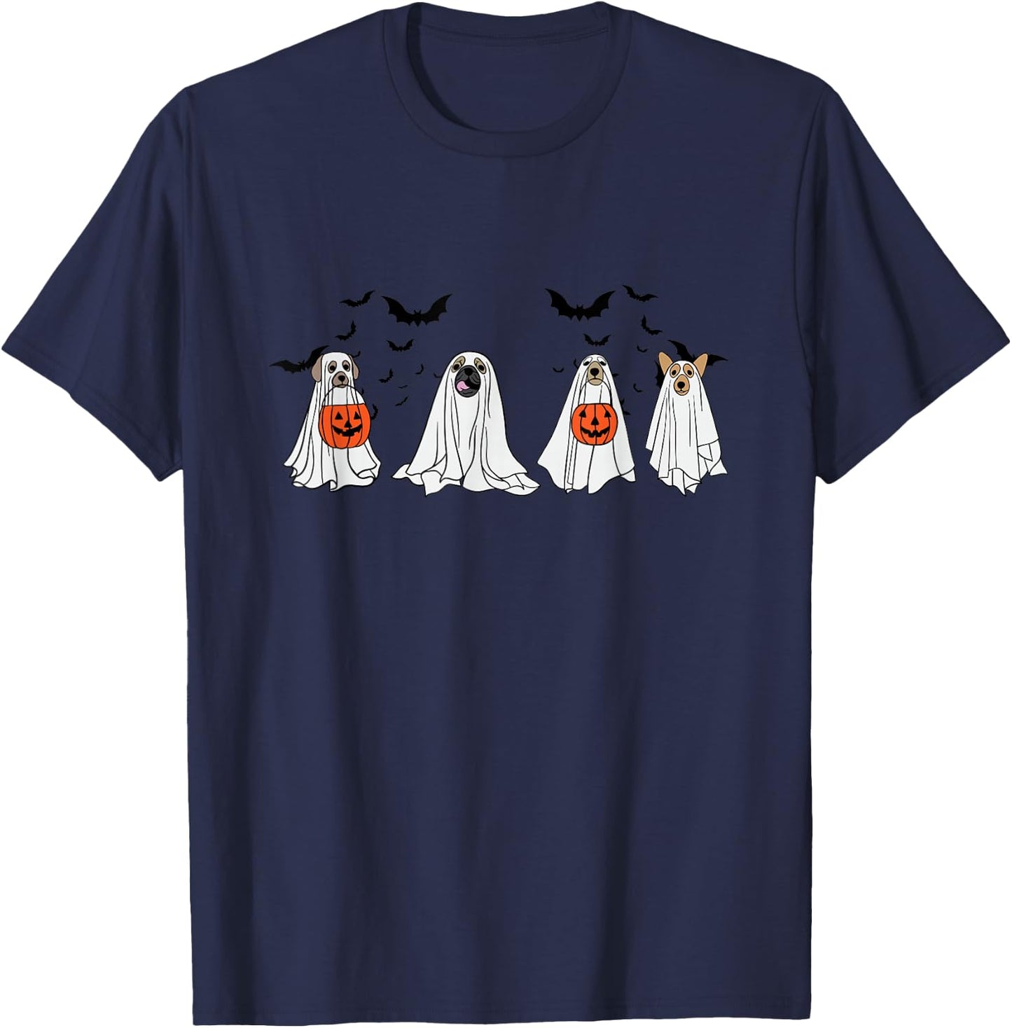Cute Ghost Dog Halloween Men Women T-Shirt - T-Shirt | Navy