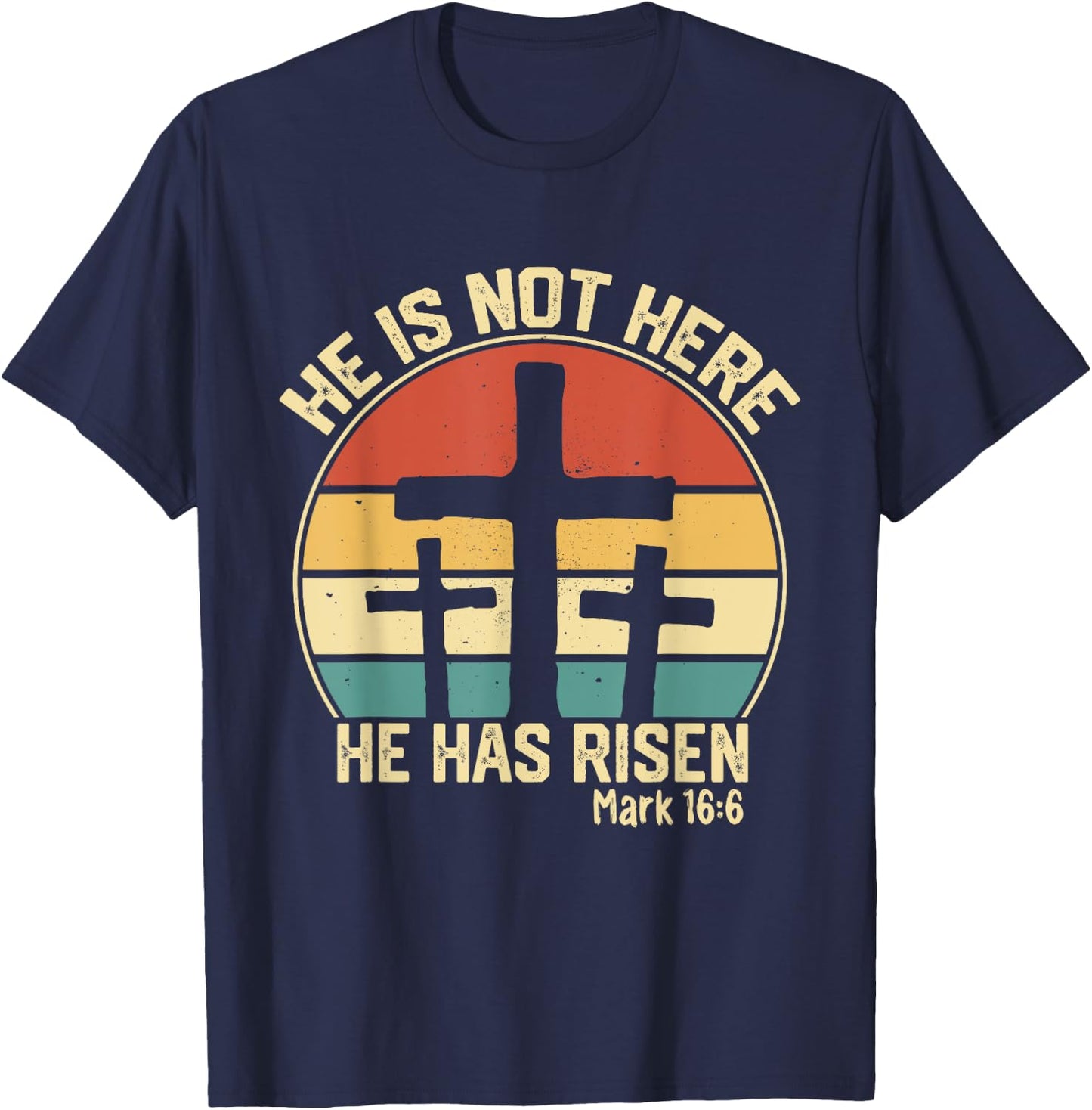 He has Risen He is not Here Jesus Retro Vintage Easter T-Shirt - T-Shirt | Navy