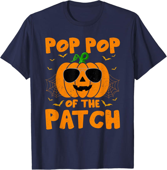 Pumpkin Pop Pop Of The Patch Family Group Costume Halloween T-Shirt - T-Shirt | Navy