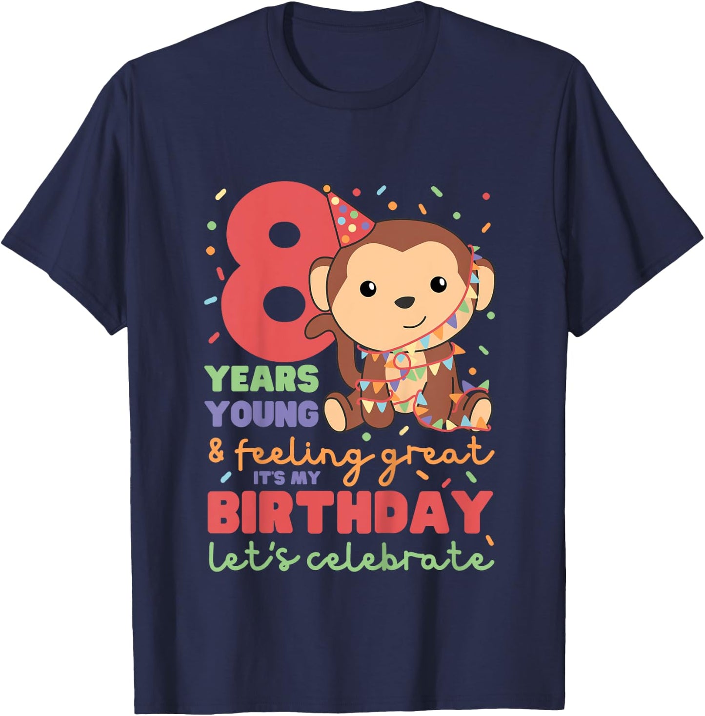 Monkey For The 8th Birthday For Children Eight Years Old T-Shirt - T-Shirt | Navy