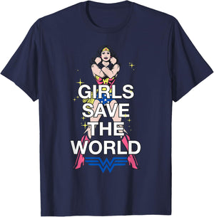 DC Wonder Woman Girls Save World T-Shirt - T-Shirt | Navy