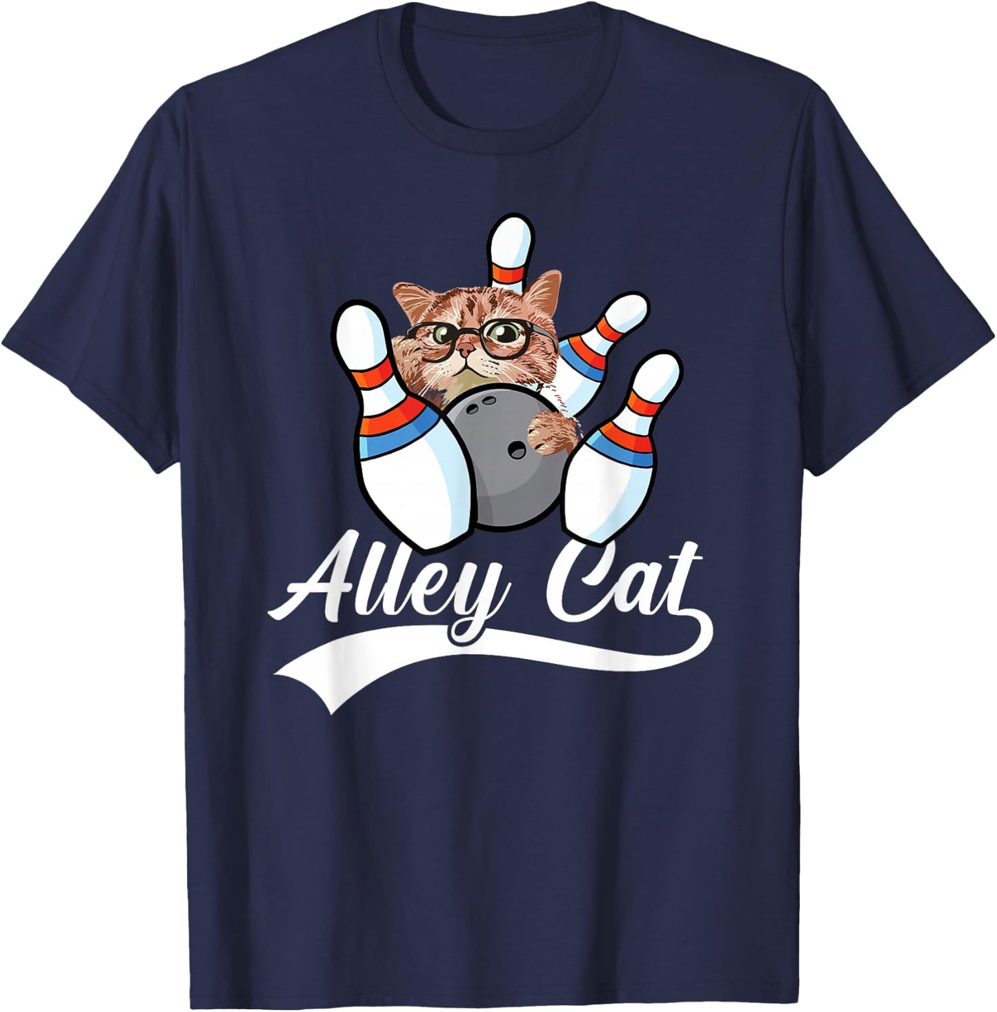 Alley Cat Bowler Funny Animal Bowling Quote T-Shirt - T-Shirt | Navy