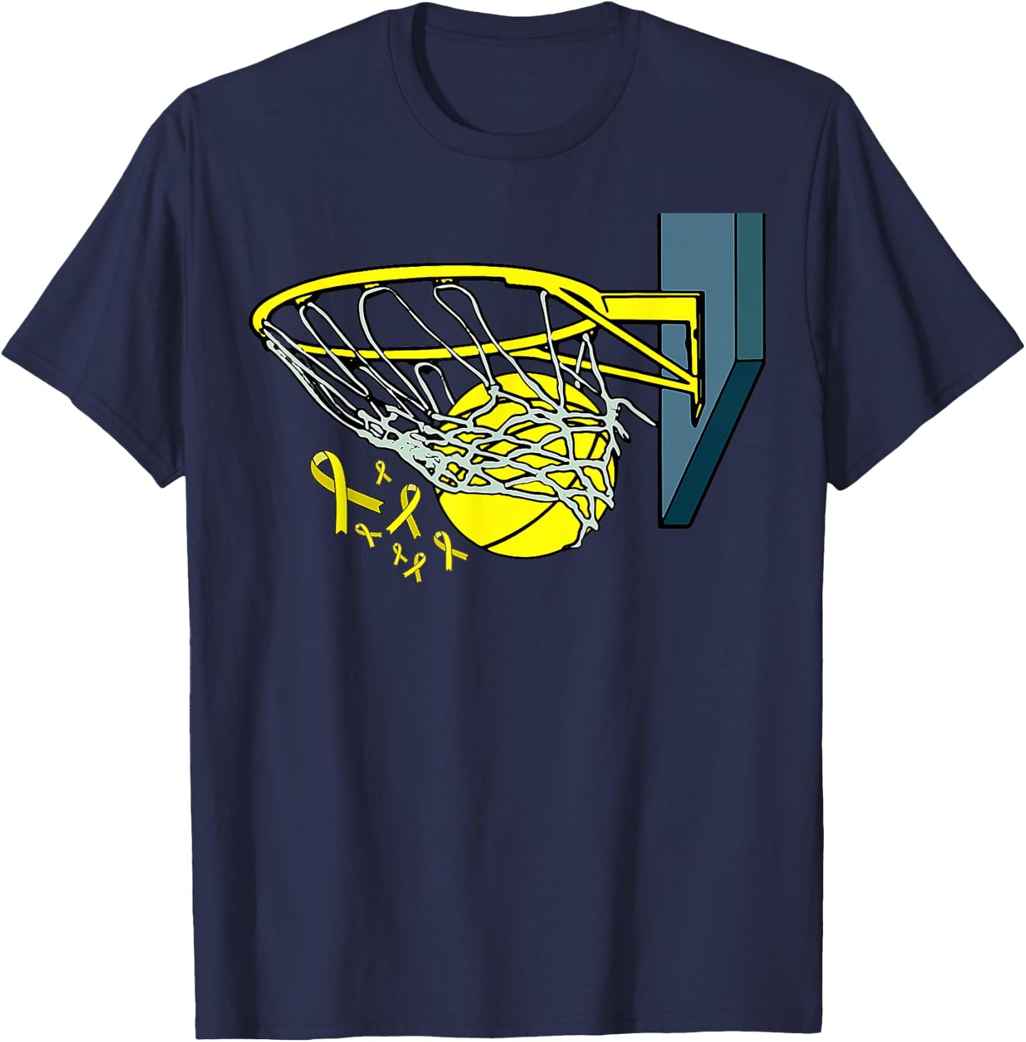 Basketball Player Yellow Ribbon Sarcoma Cancer Awareness T-Shirt - T-Shirt | Navy