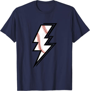 Baseball Lightning Bolt Baseball Mom Dad Game Day T-Shirt - T-Shirt | Navy