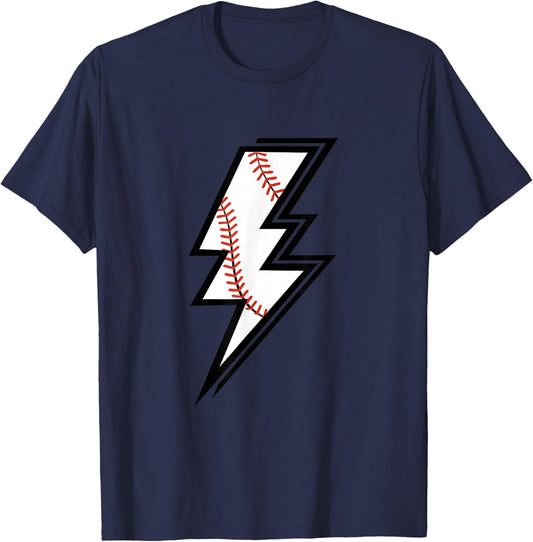 Baseball Lightning Bolt Baseball Mom Dad Game Day T-Shirt - T-Shirt | Navy