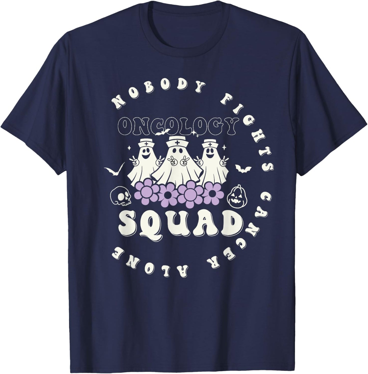 Halloween Oncology Nurse Squad Retro Pediatric Oncology T-Shirt - T-Shirt | Navy
