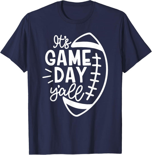 It's Game Day Y'all American Football Lover Game Day Vibes T-Shirt - T-Shirt | Navy