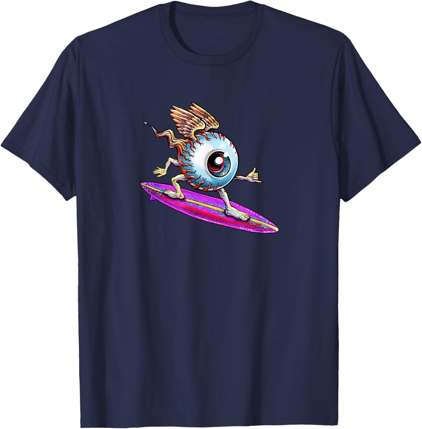 Surfing Eyeball - by Emek Artman T-Shirt - T-Shirt | Navy