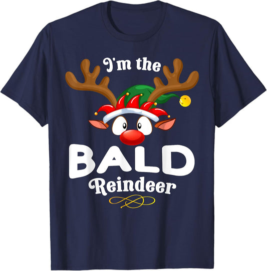 Christmas PJS Bald XMas Reindeer Matching T-Shirt - T-Shirt | Navy