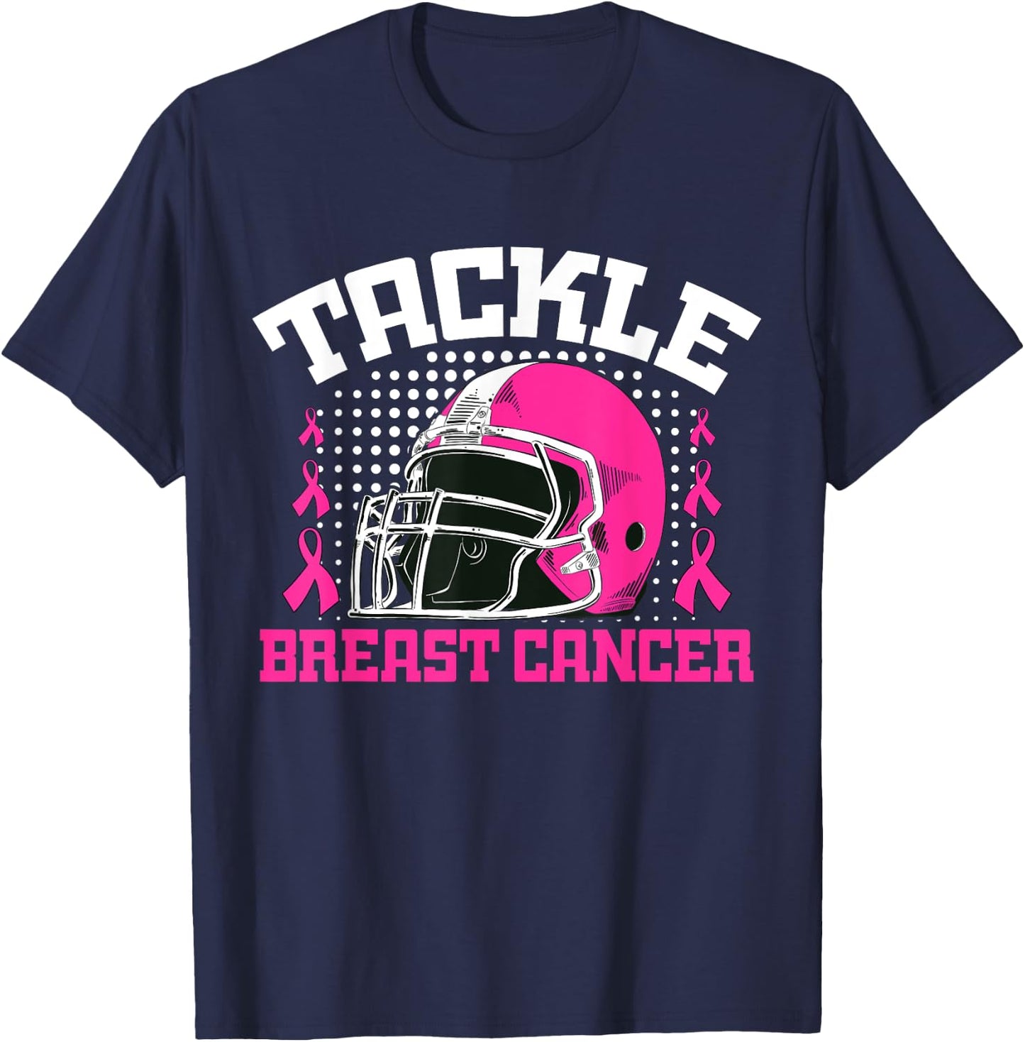 Tackle Football Breast Cancer Awareness Pink Ribbon Boys Kid T-Shirt - T-Shirt | Navy