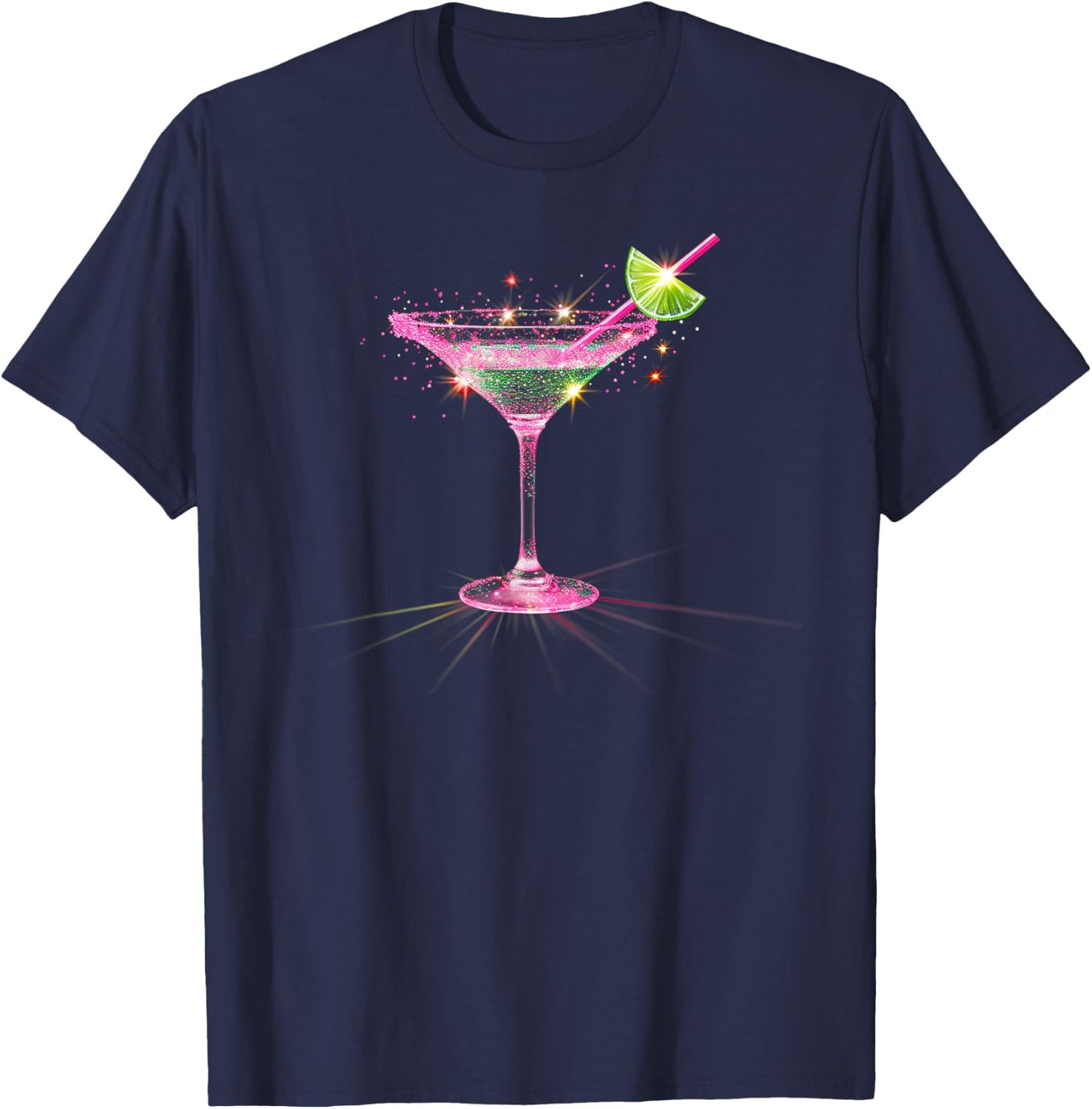 Pink Martini with Lime Cocktail Party Drinking T-Shirt - T-Shirt | Navy