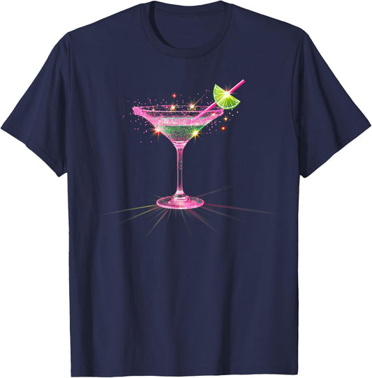 Pink Martini with Lime Cocktail Party Drinking T-Shirt - T-Shirt | Navy