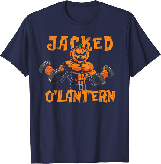 Jacked O'Lantern Halloween Gym Workout Lifting Pumpkin Funny T-Shirt - T-Shirt | Navy