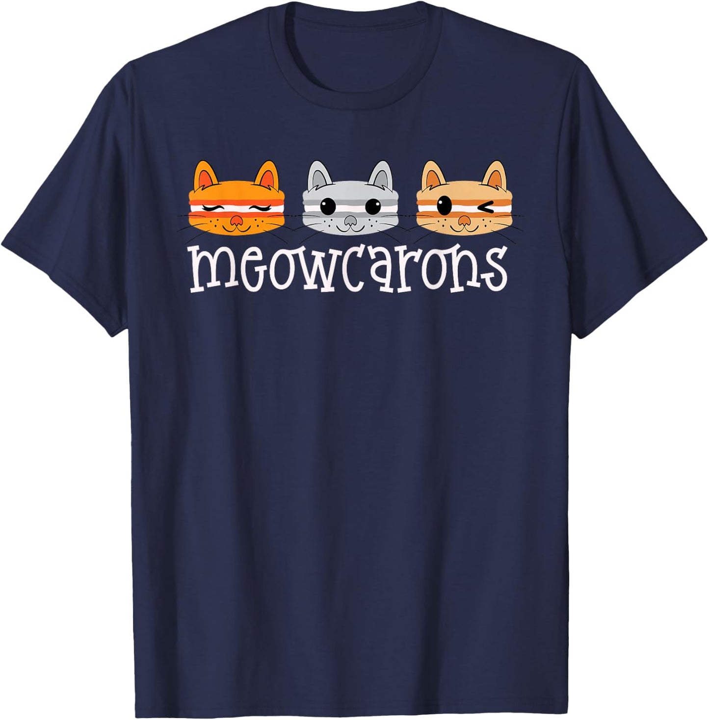 Macaron Cat Cute Macron's Cookies Macaroon Kitten Macaron T-Shirt - T-Shirt | Navy