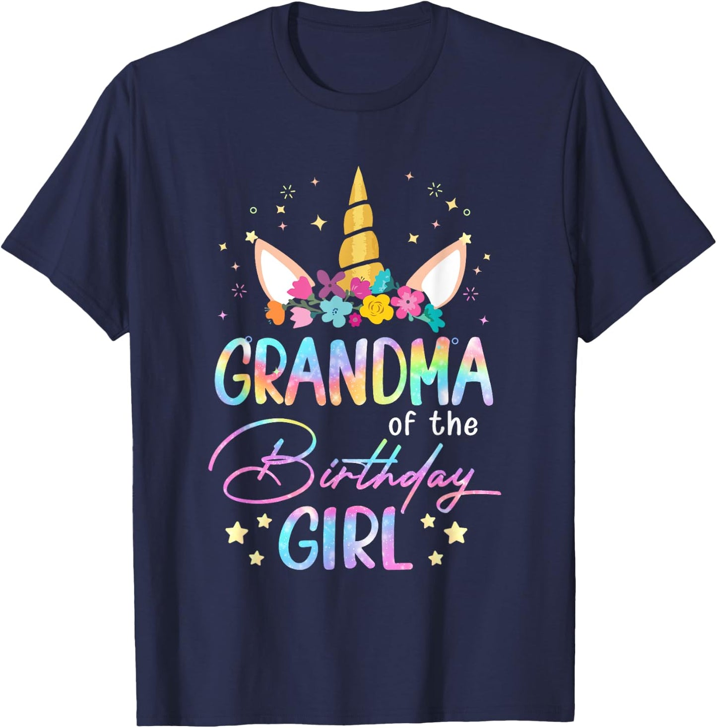Unicorn Grandma Of The Birthday Girl Unicorn Flower Birthday T-Shirt - T-Shirt | Navy