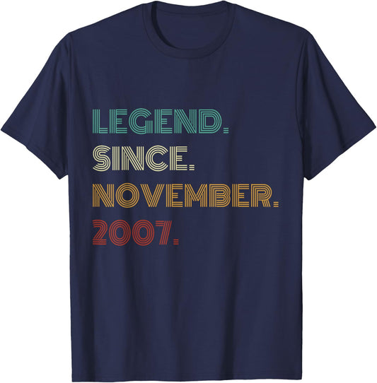 18 Years Old Legend Since November 2007 18th Birthday T-Shirt - T-Shirt | Navy