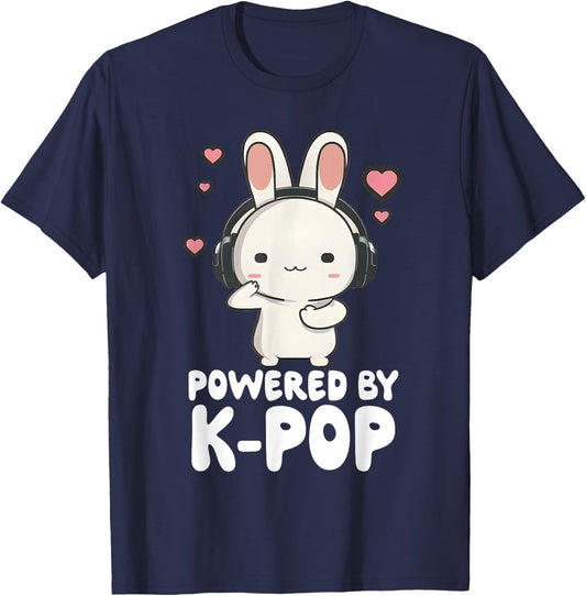 Powered By Kpop Rabbit Korean Pop Merch K-pop Merchandise T-Shirt - T-Shirt | Navy