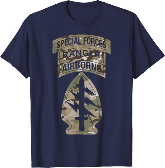 US Army Special Forces - SF Ranger Tab - OCP Multicam Camo T-Shirt - T-Shirt | Navy