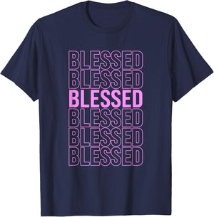 Pink BLESSED Pink Color Graphic T-Shirt - T-Shirt | Navy