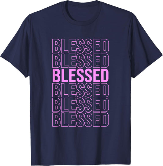 Pink BLESSED Pink Color Graphic T-Shirt - T-Shirt | Navy