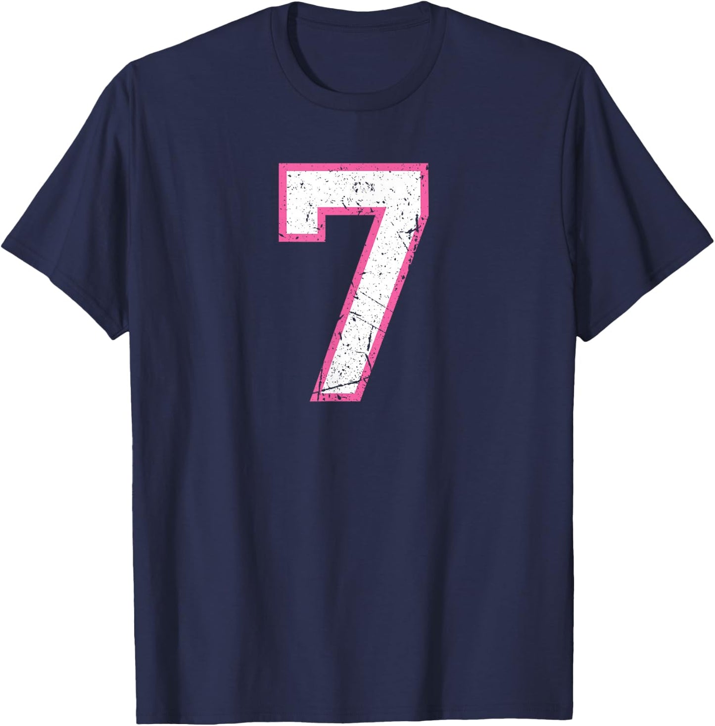 Vintage Number #7 Pink White Sports Team T-Shirt - T-Shirt | Navy