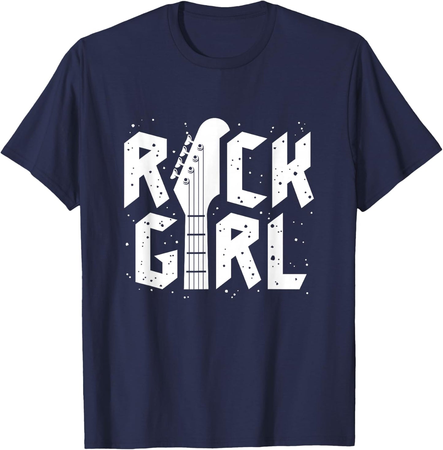 Rock Girls Rock N' Roll Music Illustration Outfit Graphic T-Shirt - T-Shirt | Navy