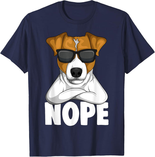 Jack Russell Apparel & Gift Ideas Women's Black Cartoon Jack Russell Terrier Nope T-Shirt - T-Shirt | Navy