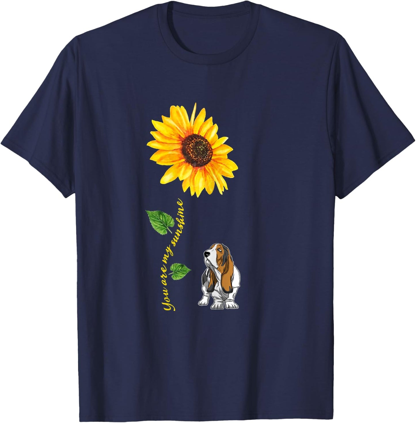 Basset Hound You are My Sunshine Sunflower T-Shirt - T-Shirt | Navy