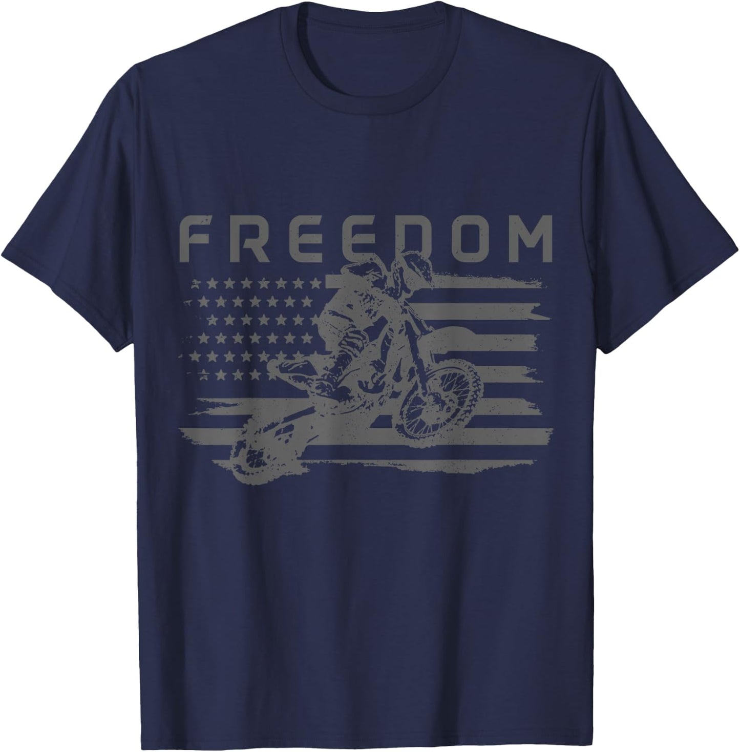 Motocross Freedom American Flag MX Patriotic Dirt Bike T-Shirt - T-Shirt | Navy