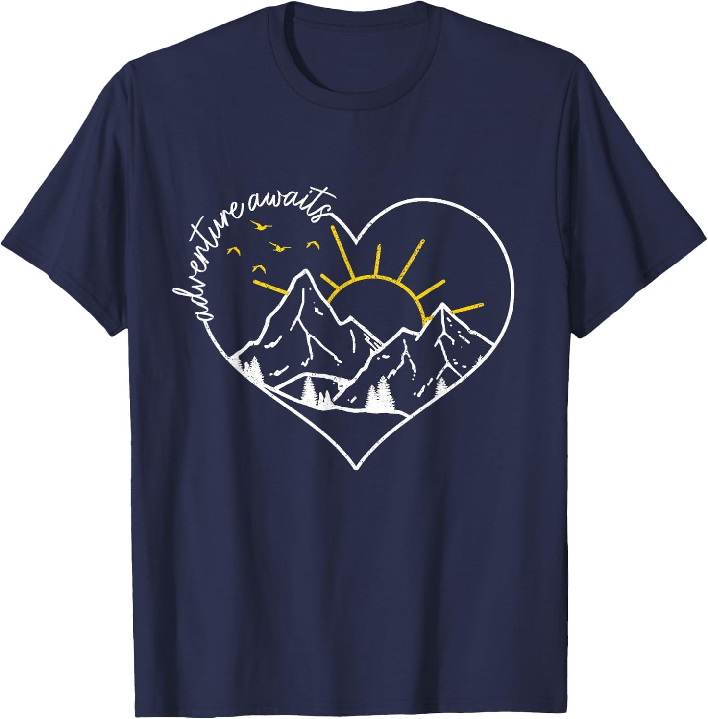 Adventure Awaits Hiking Camping Outdoor Heart Mountain Hiker T-Shirt - T-Shirt | Navy