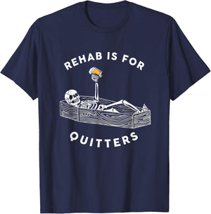 Rehab Is For Quitters Funny Halloween Skeleton Drinking Beer T-Shirt - T-Shirt | Navy