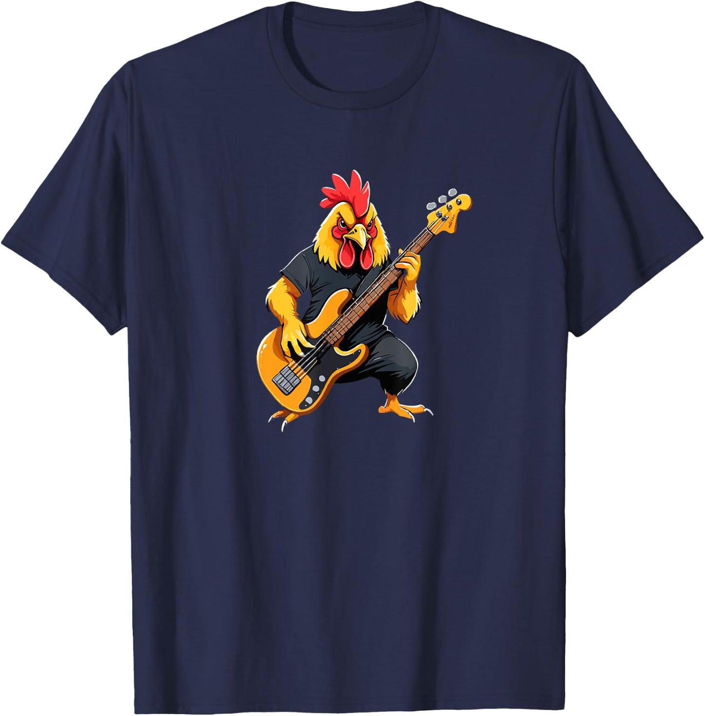 Chicken playing Bass Guitar, Chicken Guitarist T-Shirt - T-Shirt | Navy