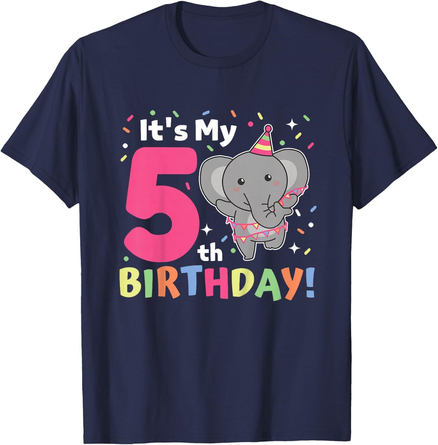 Kids Elephant 5th Birthday For Kids Five Years Old T-Shirt - T-Shirt | Navy