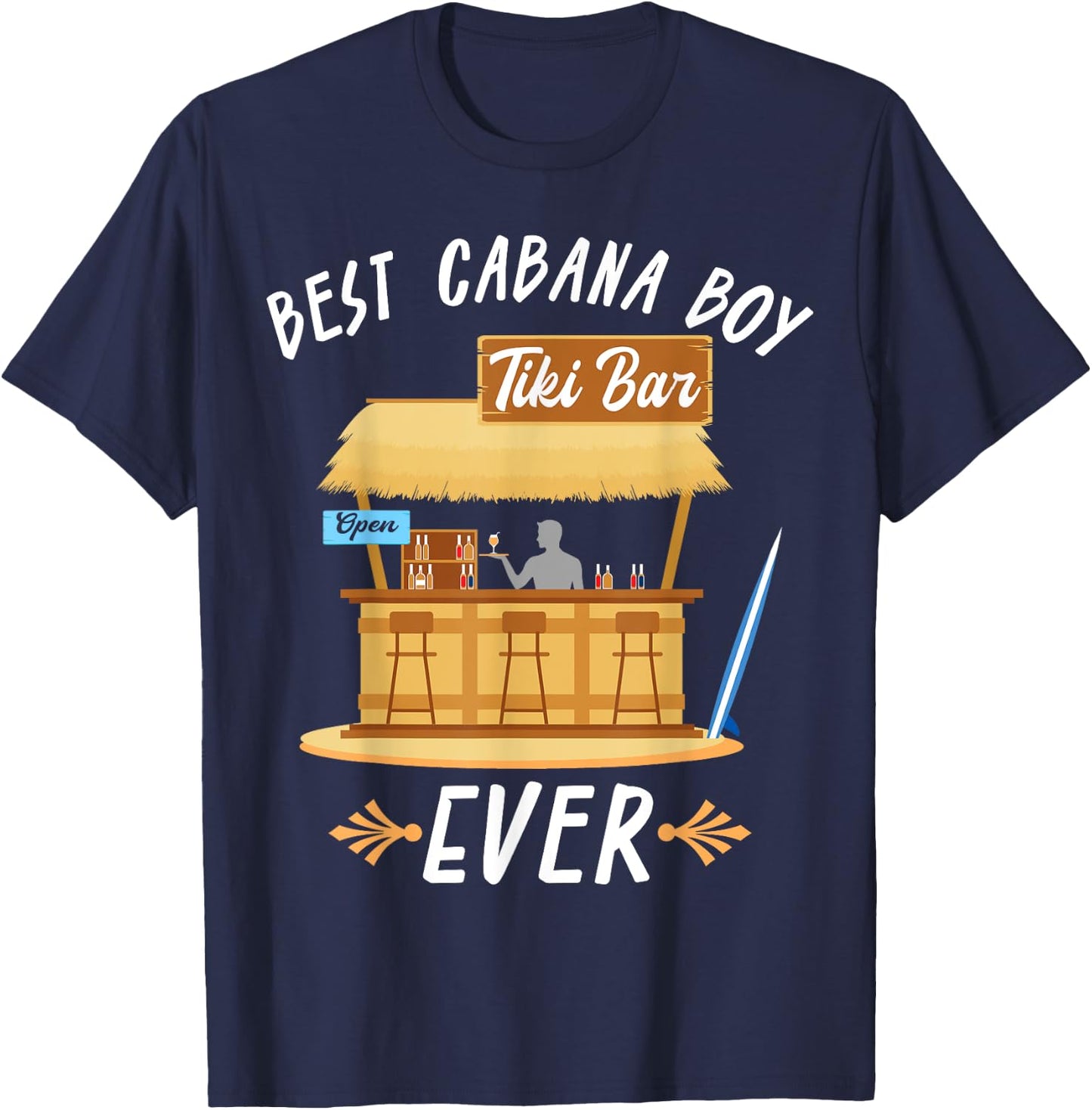 Cabana Boy Tiki Bar Beach Limbo Surfing Bartender Server T-Shirt - T-Shirt | Navy