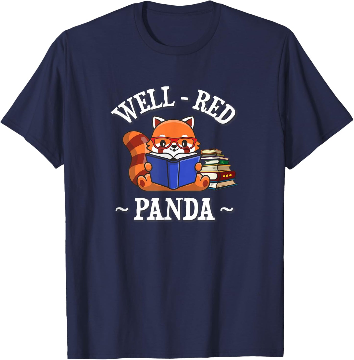 Cute Kawaii Cartoon Kids Reading Books Well Red Panda Lover T-Shirt - T-Shirt | Navy