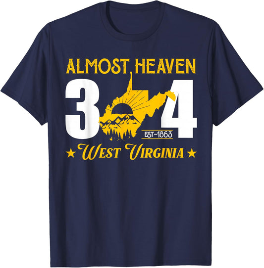Almost Heaven 304 West Virginia Map T-Shirt - T-Shirt | Navy