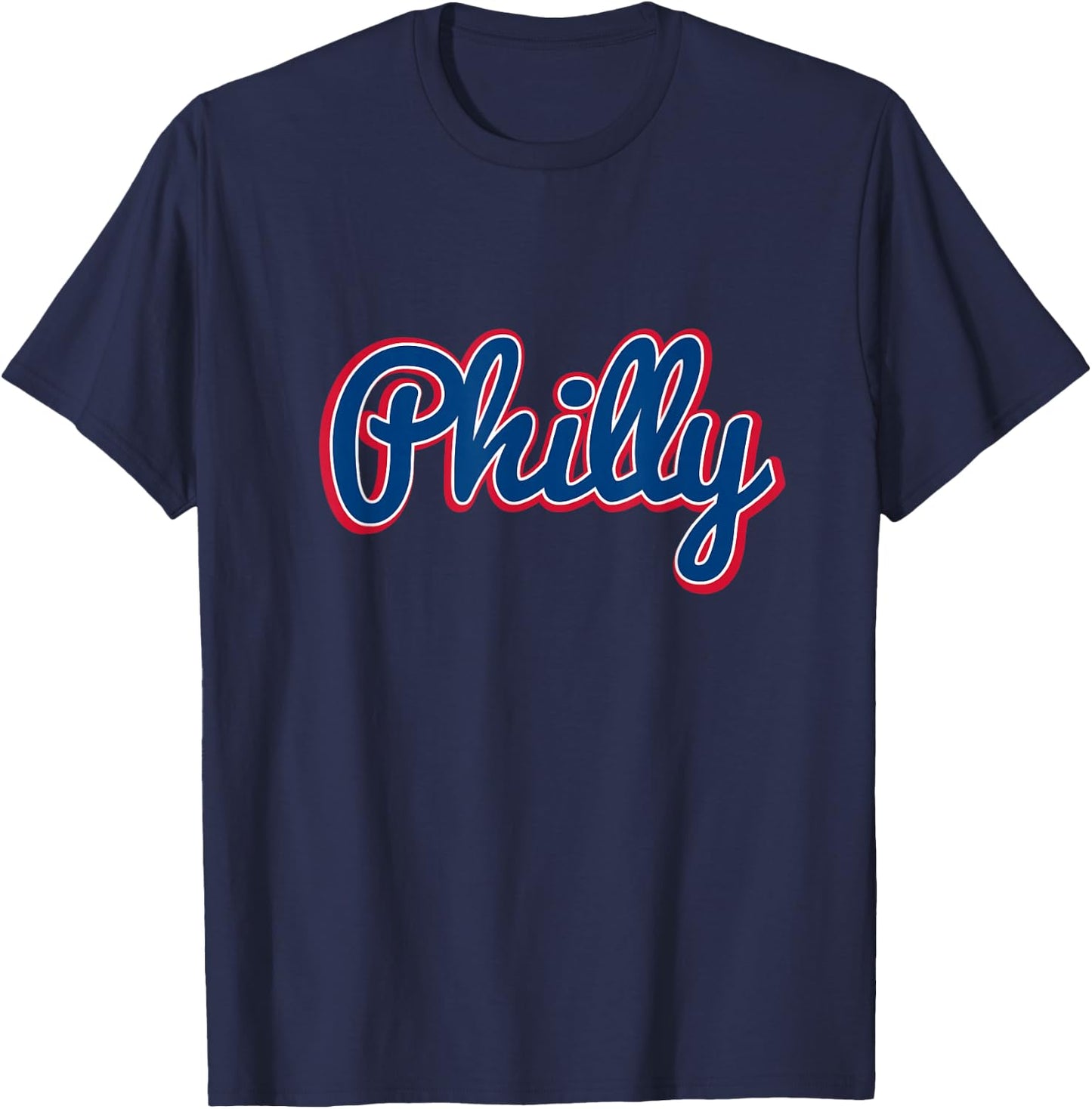 Script Philly Logo Philadelphia PA Blue Red & White Logo T-Shirt - T-Shirt | Navy