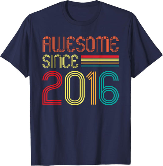 Awesome Since 2016 9 Years Old Retro Vintage 9th Birthday T-Shirt - T-Shirt | Navy