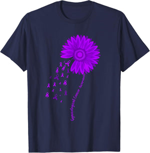 Gynecological Cancer Awareness Month Purple Ribbon Sunflower T-Shirt - T-Shirt | Navy