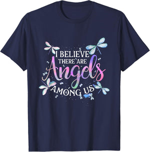 I Believe There Are Angels Among Us - Dragonfly Lover Insect T-Shirt - T-Shirt | Navy