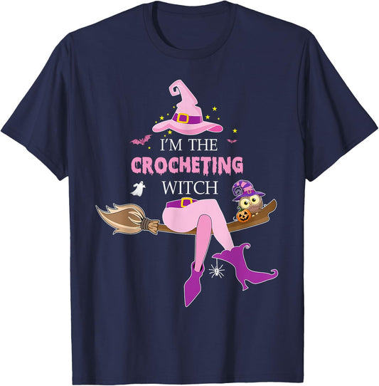 The Crocheting witch riding broom halloween costume T-Shirt - T-Shirt | Navy