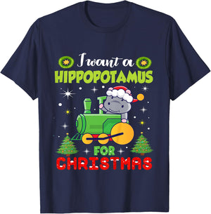 Kids I Want A Hippopotamus Christmas Xmas Hippo Toddlers T-Shirt - T-Shirt | Navy